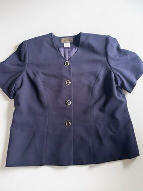 Vintage Navy Blazer Womens 20 Gold Button Structured Career Jacket